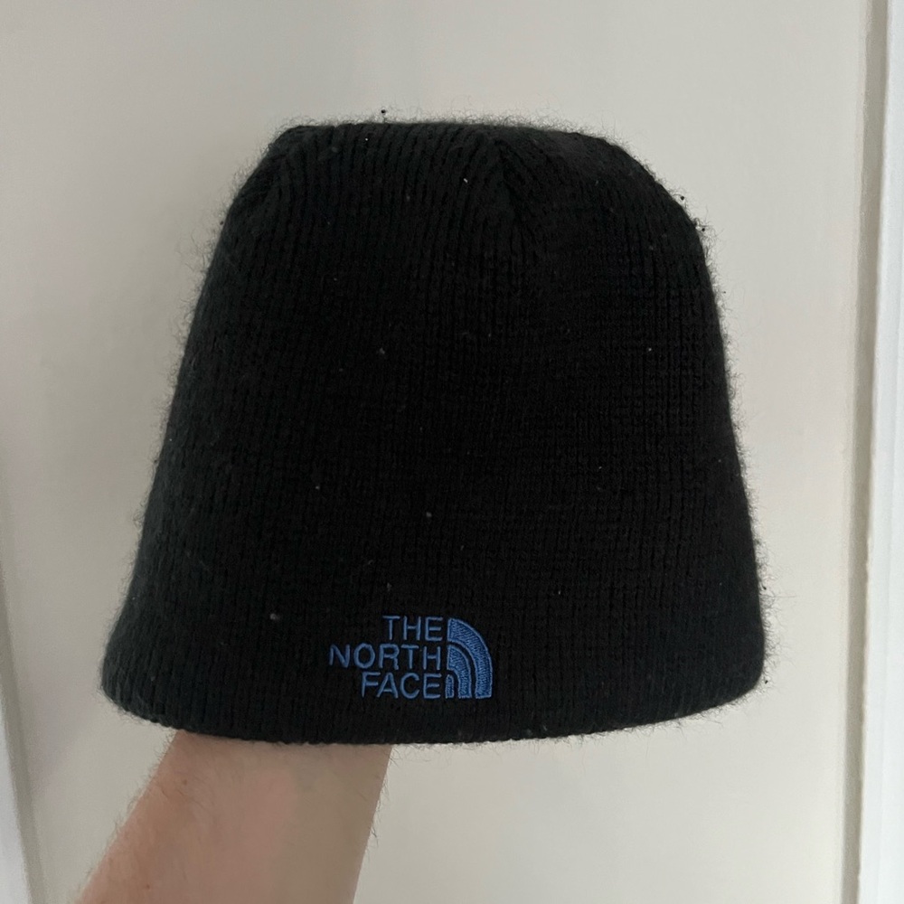 The North Face Black Knit Hat with Blue Logo - Picture 3 of 3